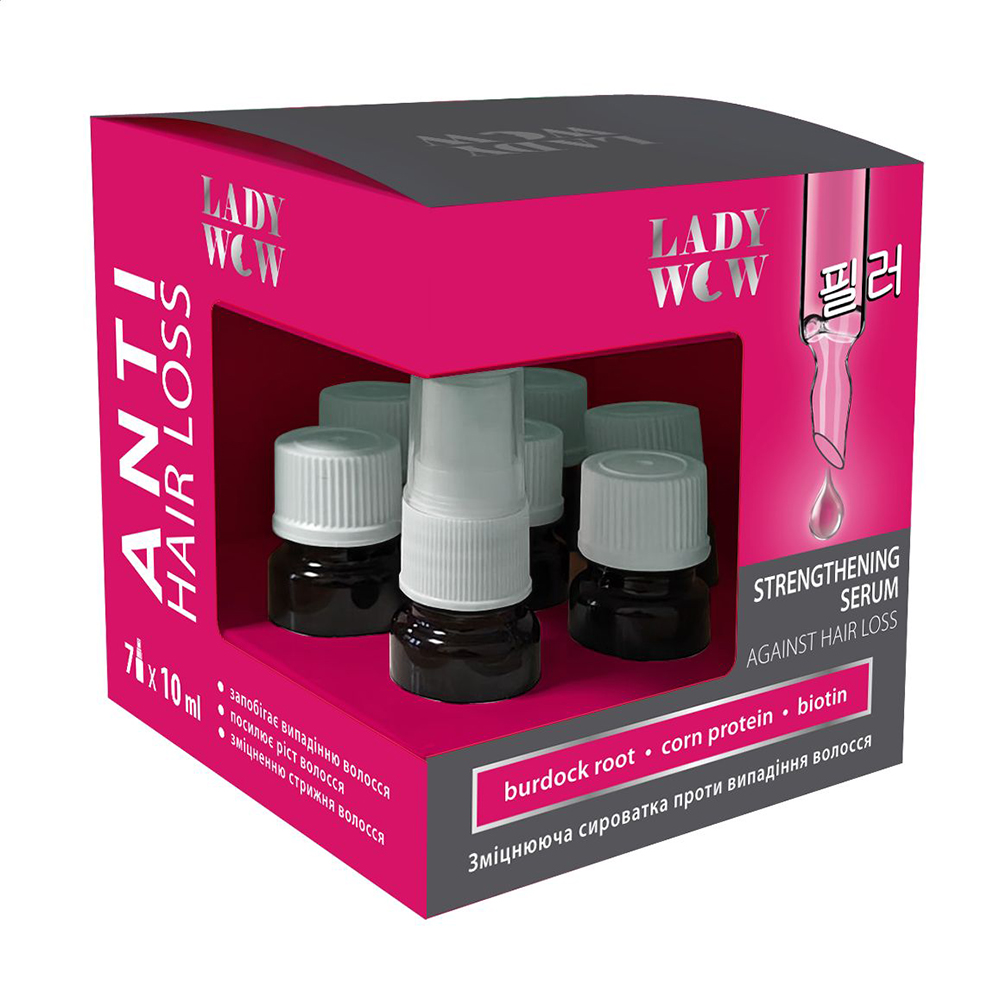 Зміцнювальна сироватка Lady Wow Anti Hair Loss Strengthening Serum проти випадіння волосся, 7*10 мл